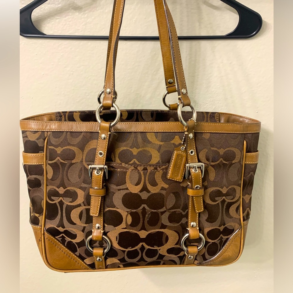 vintage Coach Small tote handbag Brown, Tan And Beige Color Logo